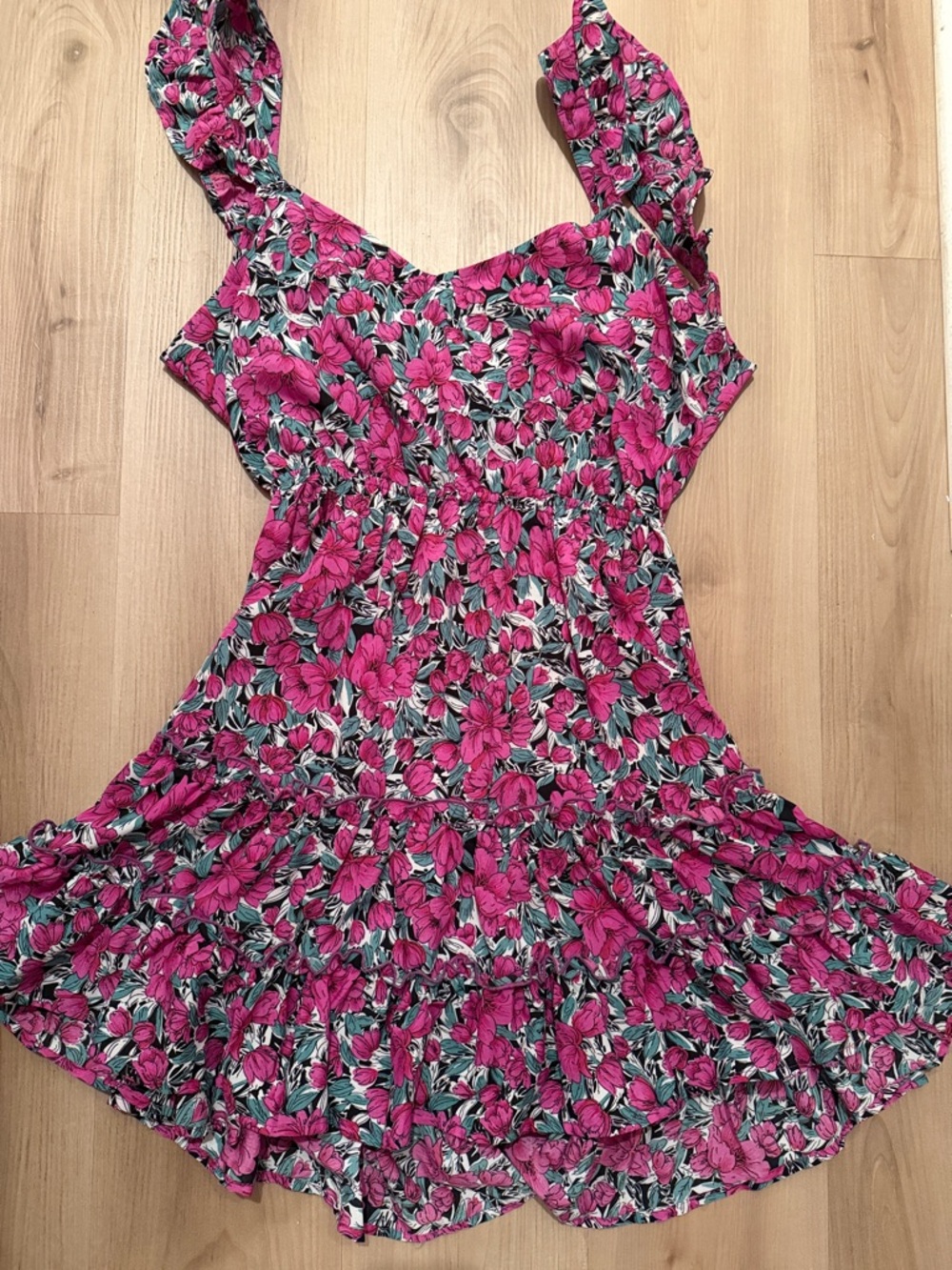 SHEIN Pink Floral Ruffle Sundress